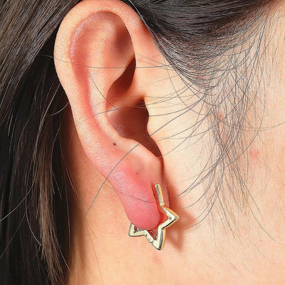 Moon Huggie Earrings - Star Hoops