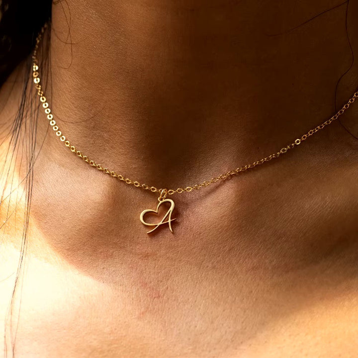 Saphira - Dainty Heart Letter Initial Necklace