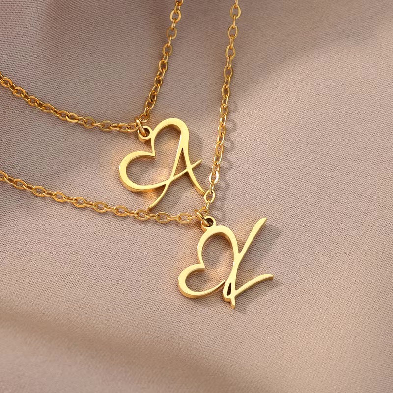 Saphira - Dainty Heart Letter Initial Necklace