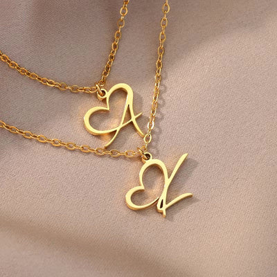 Saphira - Dainty Heart Letter Initial Necklace