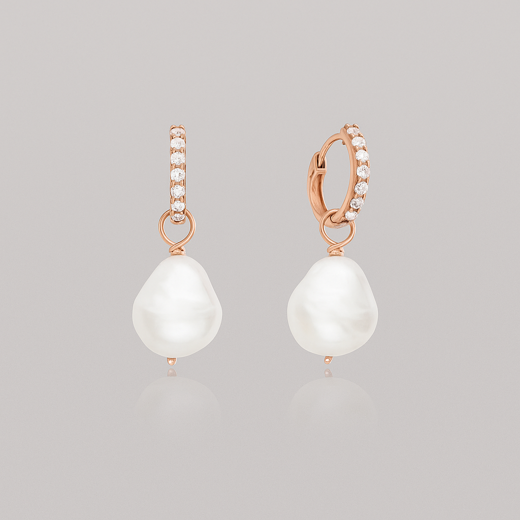 Susie | Silver Huggie Pearl Drop Earrings