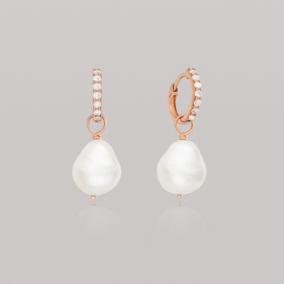 Susie | Silver Huggie Pearl Drop Earrings