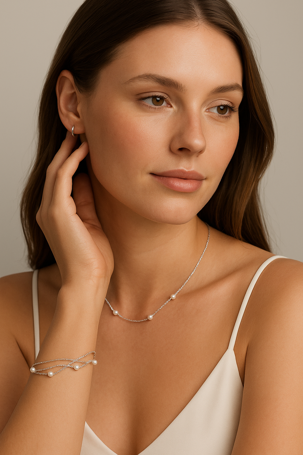 Silver Layered Pearl Bracelet