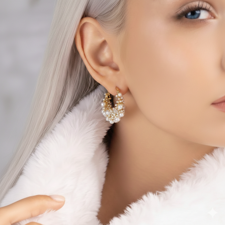 Luna - Dainty Pearl Hoop Earrings
