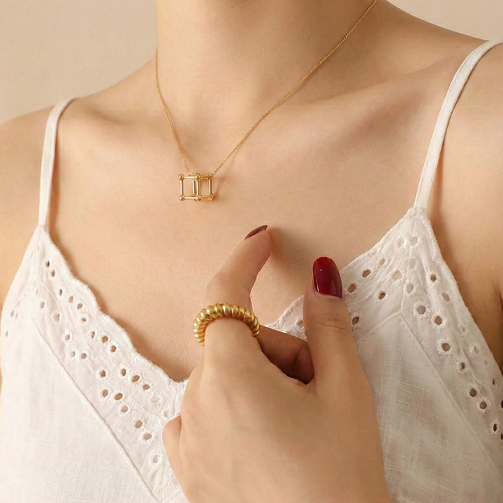 Geometric Cube Gold Necklace