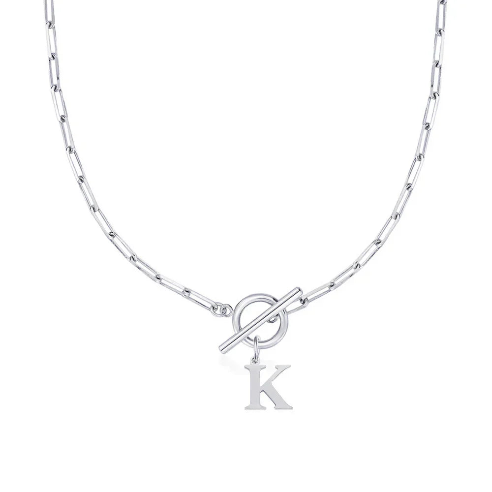 Paperclip Letter Initial Circle Lock Clasp Necklace