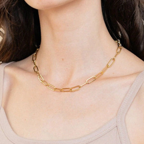 Keira - Gold Paperclip Chain Necklace