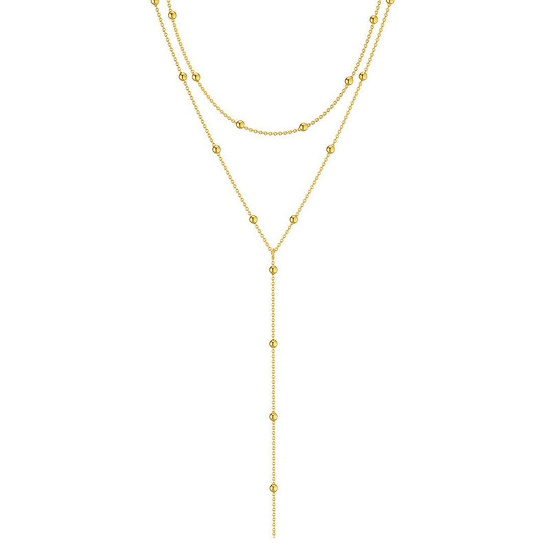Layered Bead Y Gold Necklace