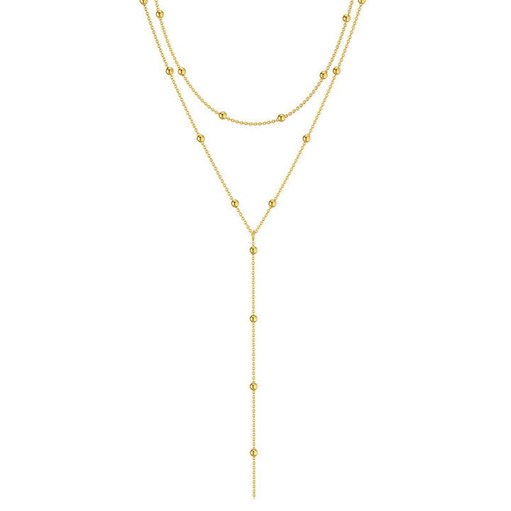 Layered Bead Y Gold Necklace