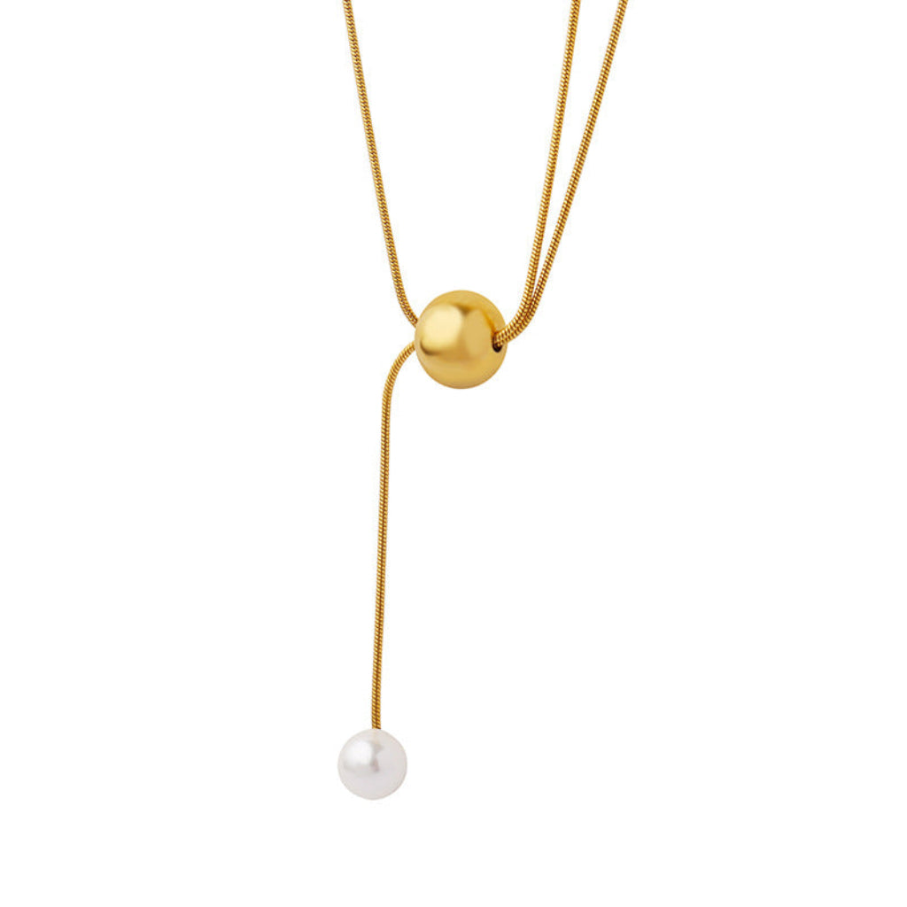 Orbit Pearl Drop Gold Necklace