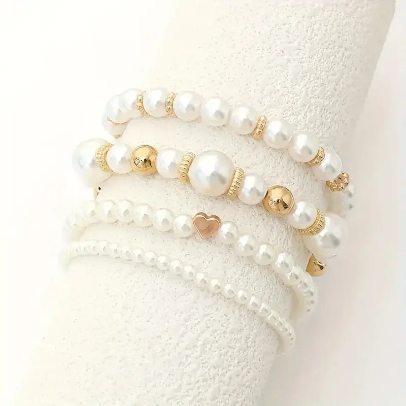 Thalia - Gold Accented Pearl Bracelet Stack