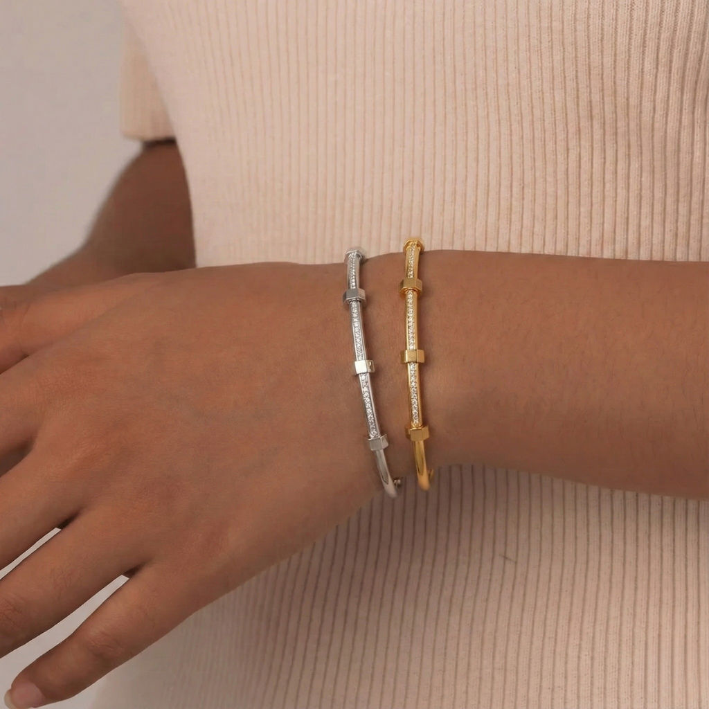 Novara - Diamond Hex Bangle Bracelet
