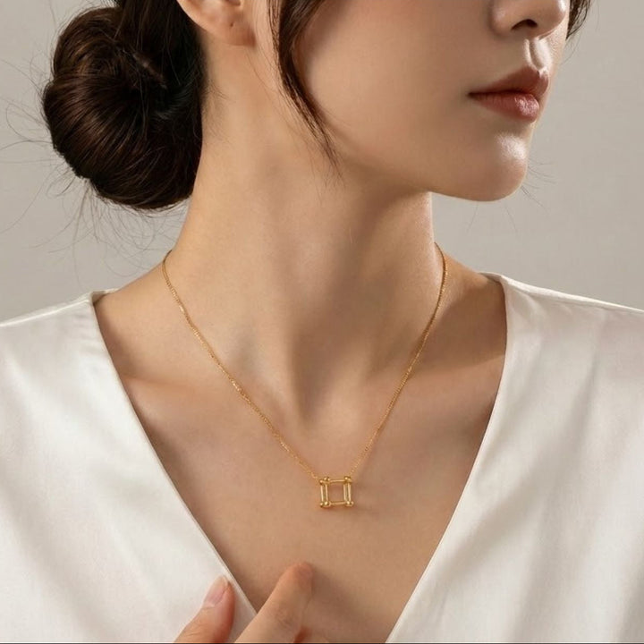 Geometric Cube Gold Necklace