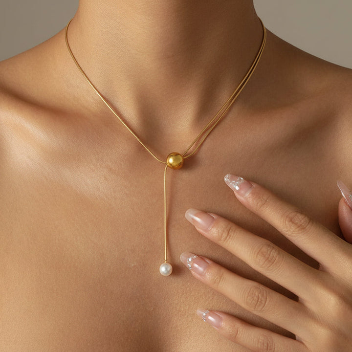 Orbit Pearl Drop Gold Necklace