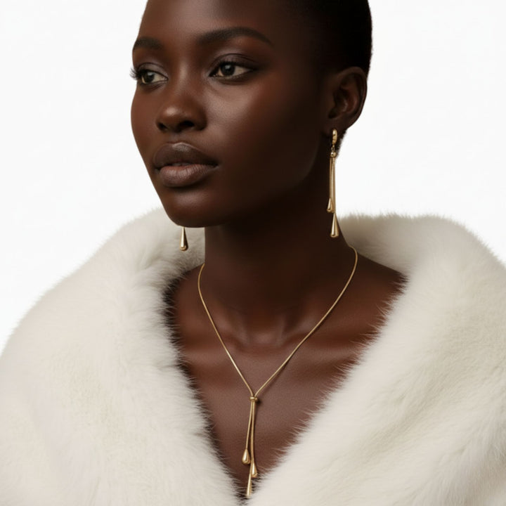 Ismara - Adjustable Pull Droplet Necklace &amp; Earrings