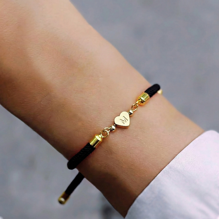 Nora - Adjustable Heart Letter Initial Bracelets Black