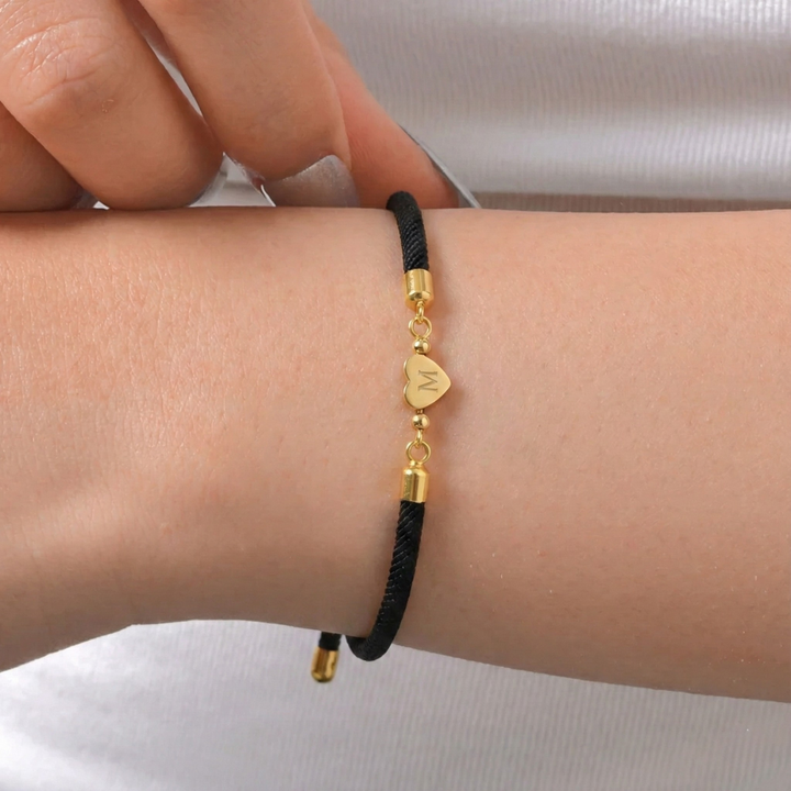 Nora - Adjustable Heart Letter Initial Bracelets Black
