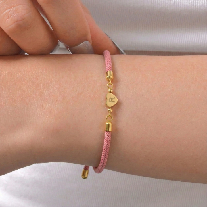 Nora - Adjustable Heart Letter Initial Bracelets Pink