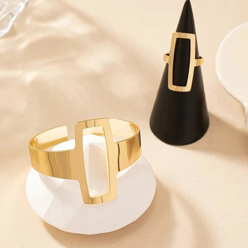 Novelle - Adjustable Geometric Bracelet & Ring Set
