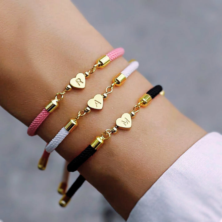 Nora - Adjustable Heart Letter Initial Bracelets Black