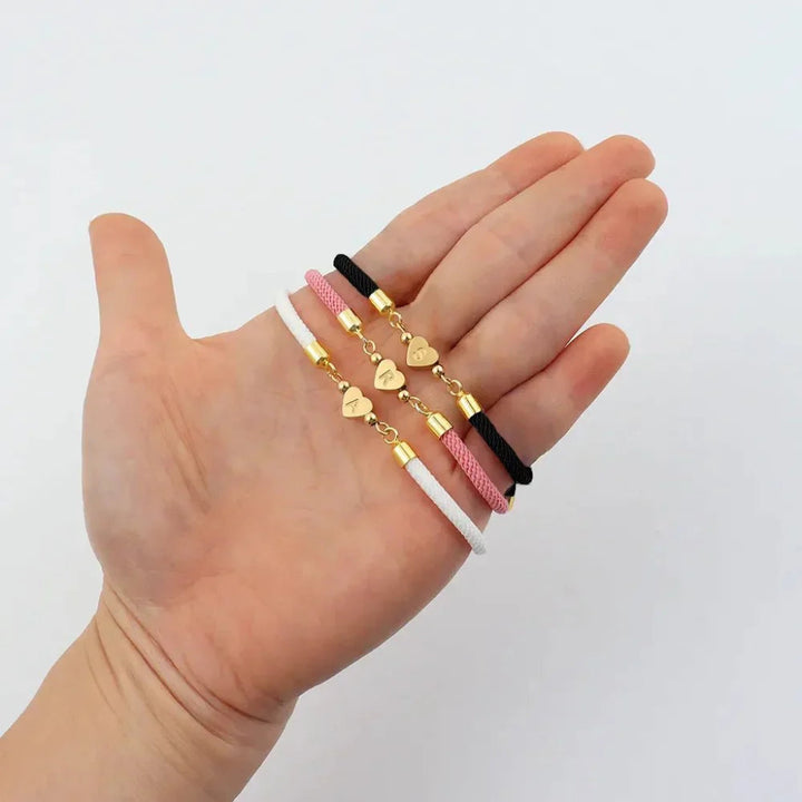 Nora - Adjustable Heart Letter Initial Bracelets Black
