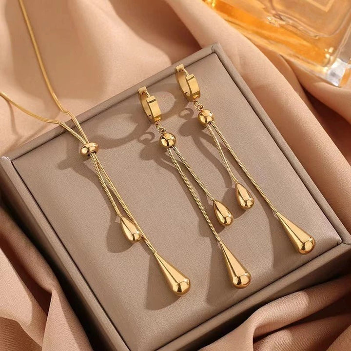 Ismara - Adjustable Pull Droplet Necklace &amp; Earrings