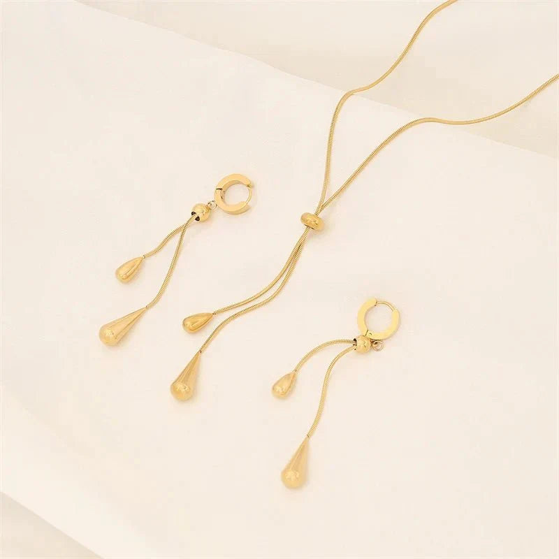 Ismara - Adjustable Pull Droplet Necklace &amp; Earrings
