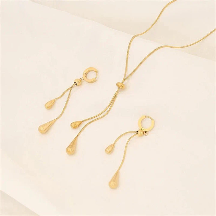 Ismara - Adjustable Pull Droplet Necklace &amp; Earrings