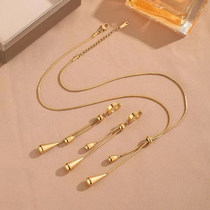 Ismara - Adjustable Pull Droplet Necklace &amp; Earrings