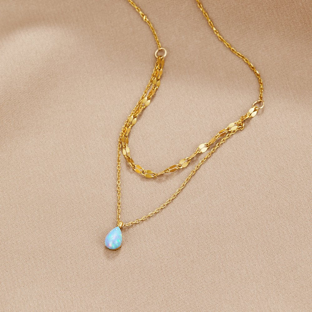 Theresa - Opal Teardrop Layered Necklace