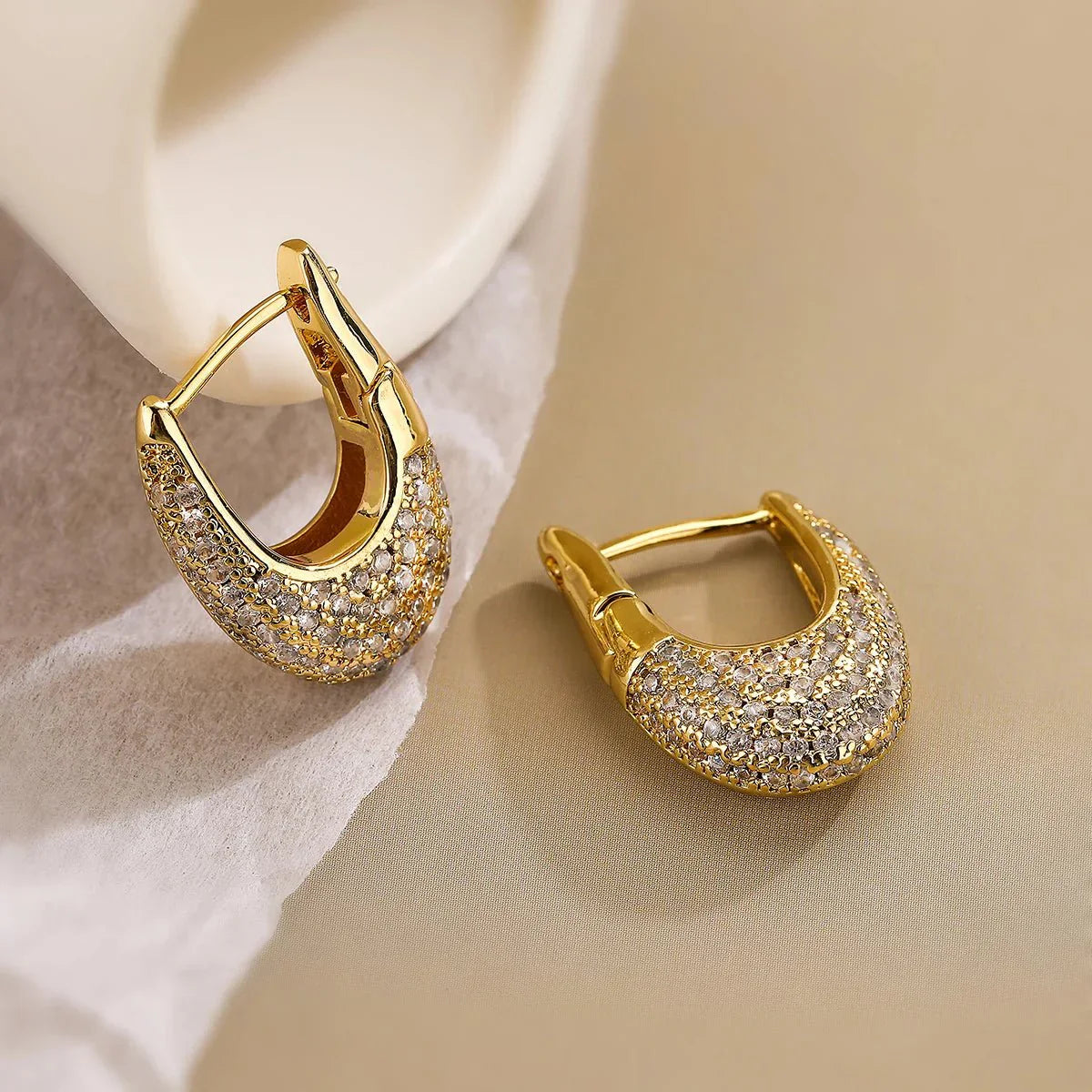 Stella - Chunky Glittering Diamond Hoop Earrings White