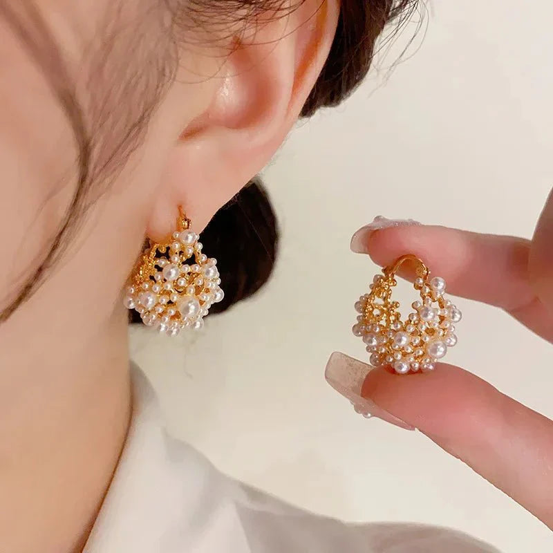 Luna - Dainty Pearl Hoop Earrings