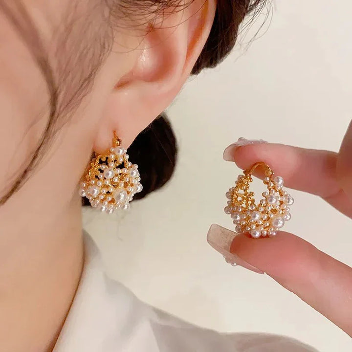Luna - Dainty Pearl Hoop Earrings
