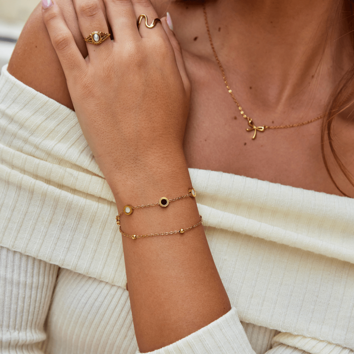 Sophia - Onyx &amp; White Stone Bracelet